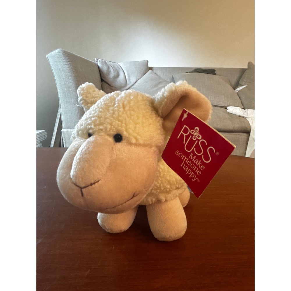 Russ Berrie Sheep Plush Toy Small Cream Nubby Fleece Lamb 34202